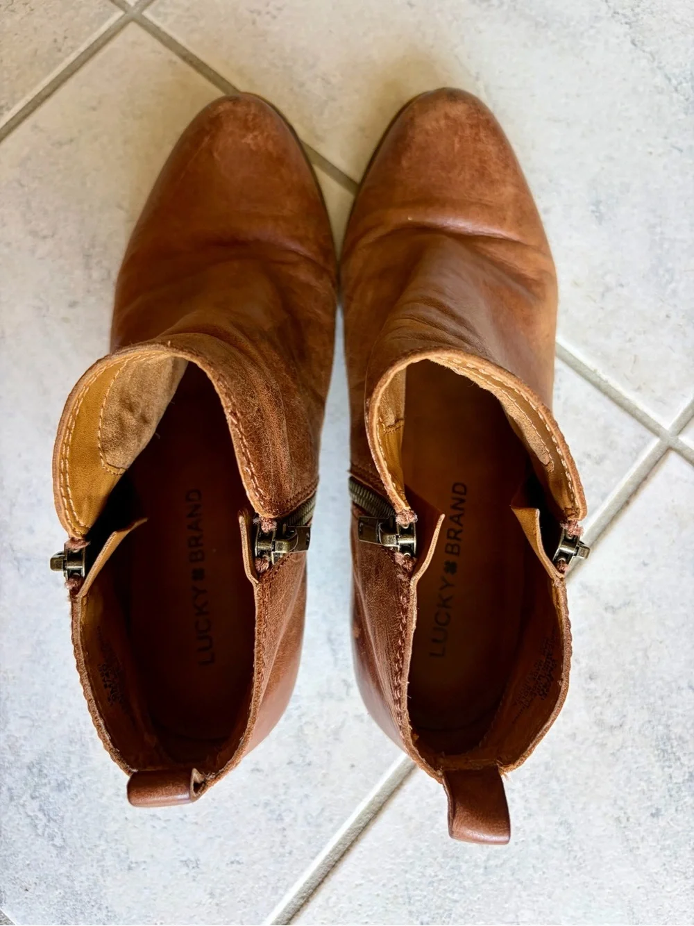 Lucky Brand Brown Distressed Leather Ankle Boots Booties Size 9M / EU 40